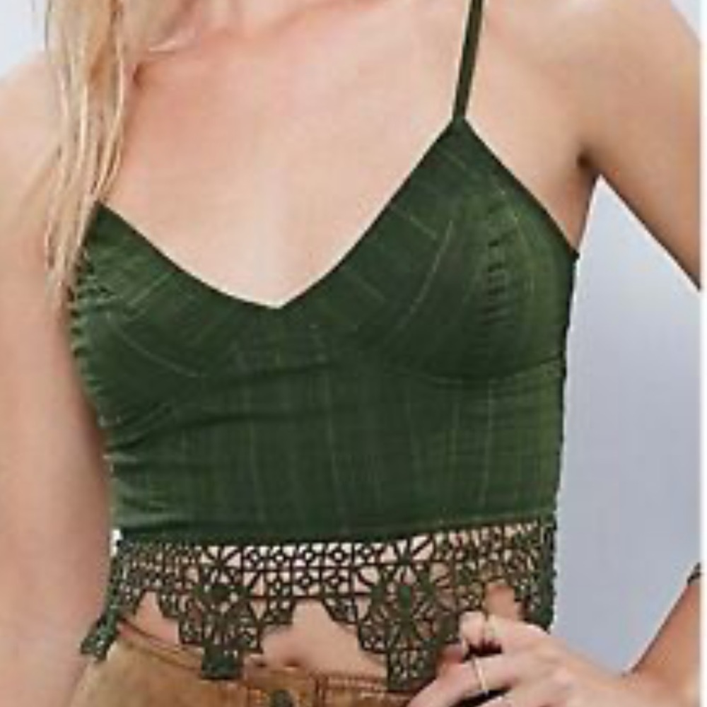 Free People green crop lace top